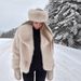 Luxury Faux Fox Fur Coat Women’s Fashion Winter Jacket With Oversized Lapel – Soft & Fluffy Faux Fur Coat, Elegant Commuter Style, Beige_ecoleips.com