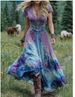 Women's Clothing Plus Size Women's Floral Pattern Dress Loose Fitting Versatile Deep V Neck Short Sleeve For Formal & Casual For Women_ecoleips.com