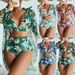 Women's European American Style Swimsuit 2025 Two Piece Long Sleeve Cover up Sexy Printed Bikini Three Piece Swimsuit_ecoleips.com