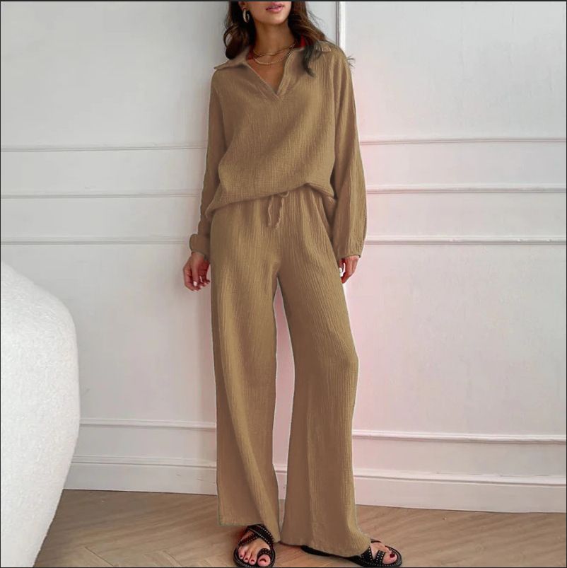 Women's Clothing Women's Fashionable Casual Cotton Linen Cardigan Autumn Spring Wide Leg Pants Set Long Sleeve Pocket Sports Suit_ecoleips.com