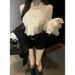 Heavy-duty Rhinestone-embellished Ruffled Long-sleeve Women's Blouse, Autumn Waist-cinching Elegant Chiffon Shirt,_ecoleips.com