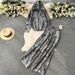 Fashion Suit For Women Spring And Autumn Ink Painting Jacquard Zipper Hooded Knitted Sweatshirt Two-Piece Set_ecoleips.com