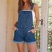 Women's Adjustable Strap Denim Overalls With Rolled Hem - Vintage Washed Blue Casual Jumpsuit For Everyday Wear_ecoleips.com