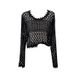 Women's Clothing Solid Color Hollow Hook Flower Round Neck Long Sleeve Short Knitted Sweater Summer New Loose Thin Sunscreen Blouse Tops_ecoleips.com