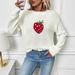 Women's Strawberry Jacquard Knit Sweater - Soft Acrylic Pullover With Loose Fit, Round Neck, Long Sleeves For Casual Comfort_ecoleips.com