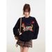 girl American Embroidered Round Neck Pullover 2025 Puppy Autumn Winter Loose Lazy Top Knitted Sweater For Women New Style_ecoleips.com