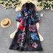Women's Retro Court Style Long Dress Floral Print Puff Sleeve Tie Waist Beautiful And Ethereal Autumn Dress_ecoleips.com