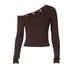 Stretchy Off-Shoulder Long Sleeve Crop Top Milk Silk Tee Grommet Detail Black Brown S to L_ecoleips.com