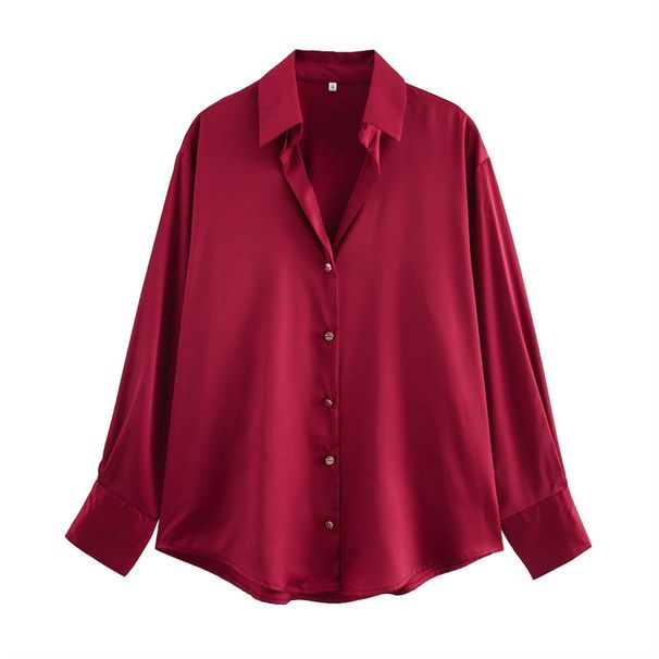 2025 Spring/Summer New Fashion Women's Versatile Single-Breasted Satin Texture Shirt2074580_ecoleips.com