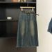 Women's High Waist Denim Skirt – Cement Gray A-Line Wrap Skirt With Side Slit Women's Clothing_ecoleips.com
