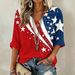 Women's Long Sleeved T-Shirt Loose Fit V-Neck American Flag Digital Print Casual Top for Wholesale_ecoleips.com