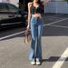 Women's Retro High-Waisted Stretch Slim Fit Flared Jeans Korean Style Straight Leg with Slit And Flowing Drape_ecoleips.com