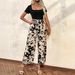 Women's Clothing Fashion Jumpsuit Printed Tie Waist Straight Leg In Stock_ecoleips.com