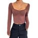 Voya Women's New Slim Fit Slit Sexy Square Neck Long Sleeved Shirt For Temperament And Fashion Top_ecoleips.com