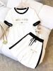 Women's Summer Casual Letter Print Short Sleeve T-Shirt & 5-Point Shorts Set - Stylish Outfit 8010 Print_ecoleips.com