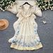 Women's French Romantic V Neck Dress Printed High Waisted Slimming mid Length Sleeveless Elegant Vacation Style_ecoleips.com