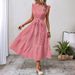 2024 Cross-Border European And American Women's Fashion Foreign Trade Bohemian Sleeveless Tie-Waist Flared Dress_ecoleips.com