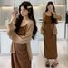 Autumn New Korean Fashion Knitted Cardigan Strap Two-Piece Maternity Dress_ecoleips.com