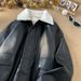 Aria Basics Fleece-Lined For Women, High-End Feel, Petite Size, 2025 New Winter Loose Short PU Leather Jacket_ecoleips.com