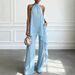 Women's Clothing High-End Purple Backless Halter Top And High-Waisted Wide Leg Pants Set For Women Suitable For Formal And Casual Occasions_ecoleips.com