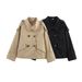Women's Clothing Spring And Autumn Lapel Double Breasted Double-Breasted Short Trench Coat – Khaki/Black (XS-L) | Classic Lapel & Epaulet Detail_ecoleips.com