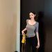 ng2510292 Women's Summer Top With A High-end Feel, Simple And Versatile, Solid Color Basic Style, Slim Fit, U-neck, Trendy,_ecoleips.com