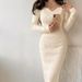 Medium And Long Knitted Sweater Skirt Women's Clothing Autumn And Winter New Temperament Thin Hip-wrapped Dress_ecoleips.com