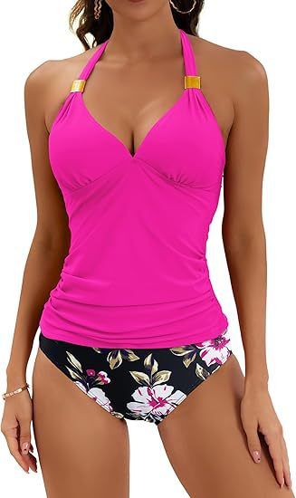 Women's Clothing Halter Neck Bikini Two Piece Solid Color Swimsuit Sexy Style Polyester_ecoleips.com