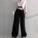Women's Clothing High Waist Temperament Elegant Contrast Color Cross Waist Wide Leg Trousers_ecoleips.com