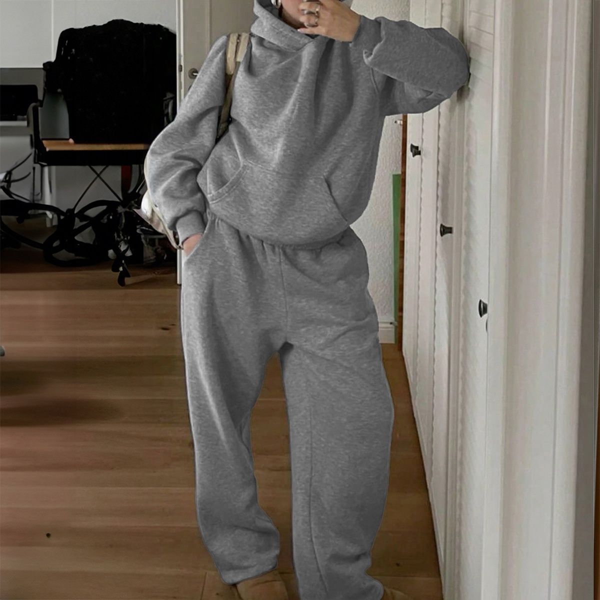 Aria Basics KaiKuo 2024 Autumn/Winter European American Foreign Trade Women's Casual Loose Warm Fleece-Lined Hooded Sweatshirt And_ecoleips.com