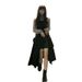 Trendy Irregular Slit Slimming Strap For Women Spring Autumn New Fashion Printed Top Dress Internet Celebrity Outfit_ecoleips.com