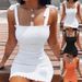 Trendy Solid Strap Short White Dresses Off Shoulder Sexy Skirt Pullover Sheath Mini Summer Beach Female Vest Dress_ecoleips.com