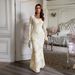 Elegant Flared-Sleeve Bodycon Dress - Polyester Jacquette, Round Neck, Long Sleeve, Mid Waist, S-XL"_ecoleips.com