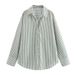 Aria Basics Aria Basics New Cross-border Spring Autumn Women's Fashion European And American Style Turn-down Collar Long-sleeve Striped Shirt_ecoleips.com