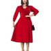 Women's Clothing D483 women's clothing new fashion temperament solid color V neck pleated high waist large swing skirt dress_ecoleips.com