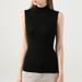 Black Sleeveless Autumn And Winter Vest For Women, Thin, Stand-up Cut-sleeve, Semi-high Collar, Knitted Top,_ecoleips.com