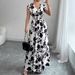 Short Sleeve Tie New Printed V-Neck Long Dress Cross-Border Summer Waist-Cinching Women's Clothing_ecoleips.com