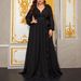 Plus Size V-Neck Chiffon Ball Gown With 3D Lace & Bell Sleeves – Elegant Evening Dress For Women (S-4XL, 3 Colors)_ecoleips.com
