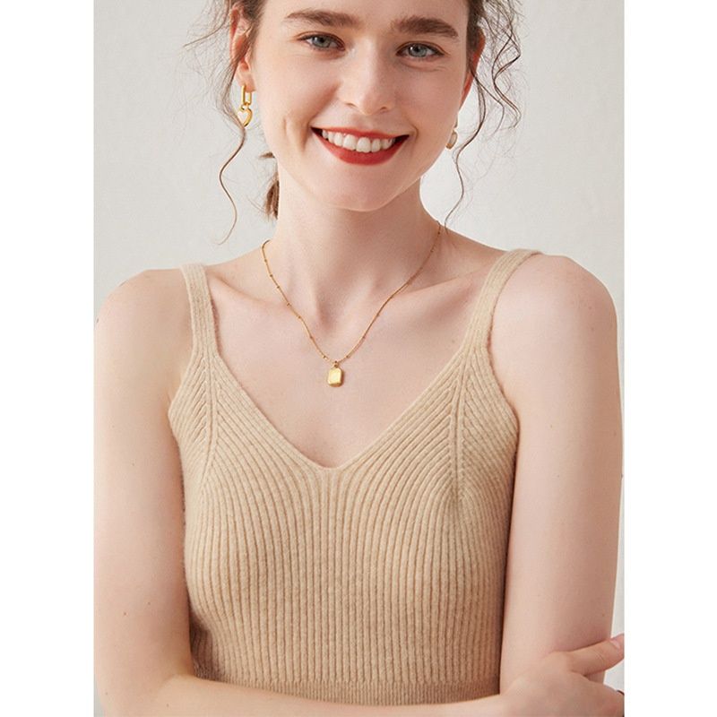 Women's Cashmere Camisole, New Autumn And Winter Ribbed Pullover Wool Knit Slim-fit Vest Top_ecoleips.com