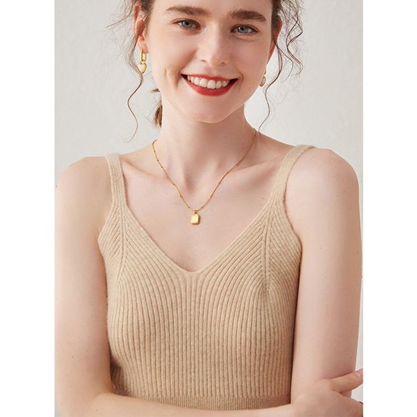 Women's Cashmere Camisole, New Autumn And Winter Ribbed Pullover Wool Knit Slim-fit Vest Top_ecoleips.com