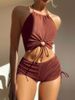 Hot Spring Women's Conservative Bikini Solid Huludao Swimsuit Bikini Sexy Open Back Swimming_ecoleips.com