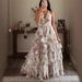 Women Fashion Sexy Deep V Neck Spaghetti Strap Multi Layer Printed Elegant Party Dress Casual Summer Vacation Beach Dress_ecoleips.com