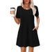 2025 Loose New Pleated Round Neck Dress Striped Solid Color Women's Fashion_ecoleips.com