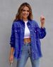 K New Solid Color Mid Length Long Sleeved Denim Jacket With Holes, European And American Style Jacket For Women_ecoleips.com