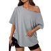 European And American Women's Off-Shoulder Loose Short Sleeve T-Shirt 2026 Summer Casual Spring Fashion Clothing_ecoleips.com