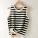 K Strap Vest Women's Loose Spring Round Neck Knitted Sweater Striped Versatile Casual Sleeveless Top_ecoleips.com