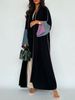 Women's Clothing Elegant Arabian Color-Block Maxi Cardigan Dress – Modest Long Robe With Contrast Panels (S-XL, Polyester Blend, Loose Fit)_ecoleips.com