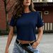 Summer High Elastic Short Sleeve Crew Neck Knit T-Shirt Casual Style Women's Top_ecoleips.com