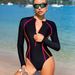 Women's Clothing Snorkeling Surfing Diving Suit Conservative Black Sunscreen Long Sleeved Triangle One Piece Swimsuit Female_ecoleips.com
