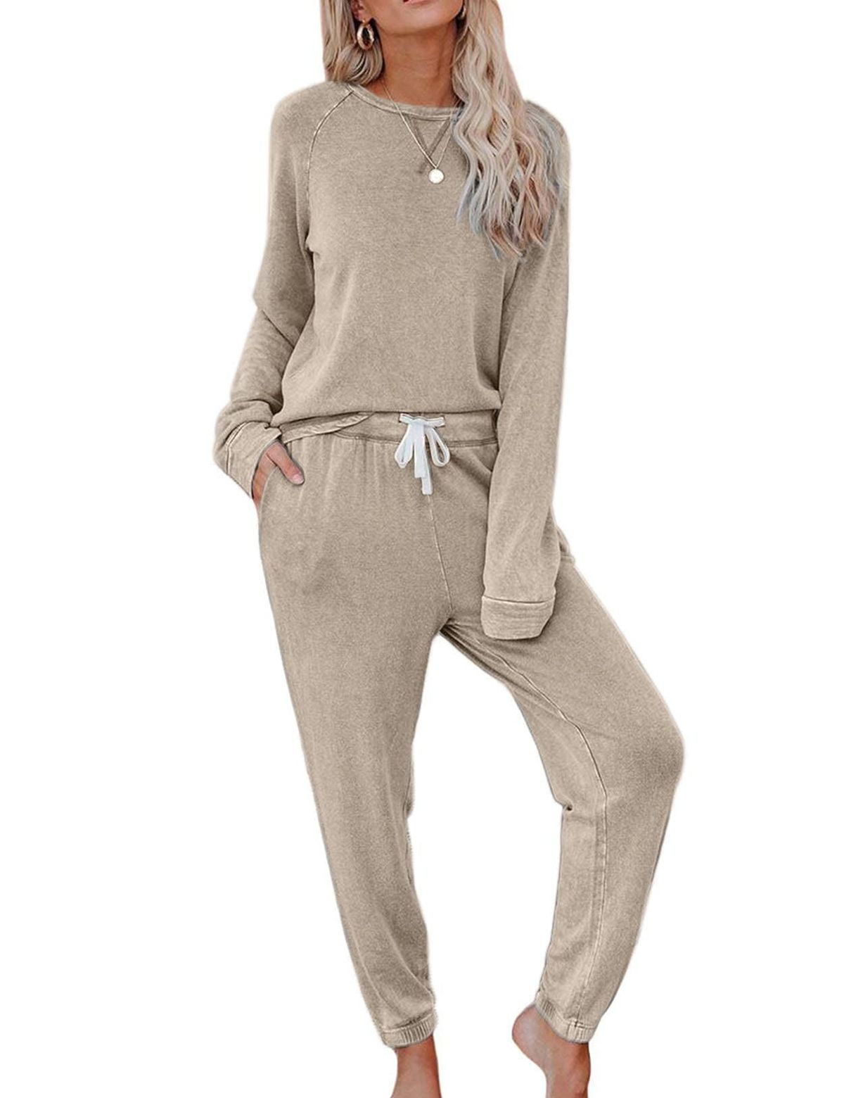 Women's Long Sleeve T-Shirt And Pants Set Casual Home Wear Two-Piece Outfit Autumn Winter_ecoleips.com
